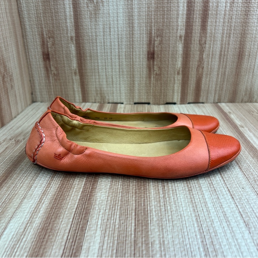 Peter Millar Dana Napa Flats Womens 8.5 M Orange Cap Toe Leather Ballet Shoes